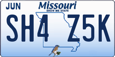 MO license plate SH4Z5K