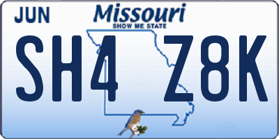 MO license plate SH4Z8K