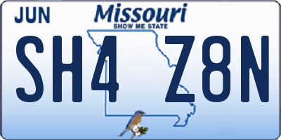 MO license plate SH4Z8N