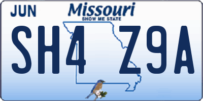 MO license plate SH4Z9A