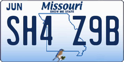 MO license plate SH4Z9B