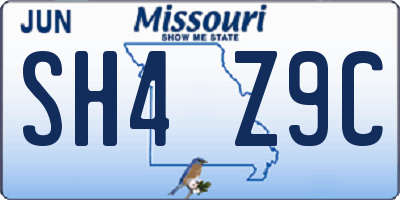 MO license plate SH4Z9C