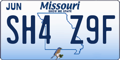 MO license plate SH4Z9F