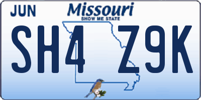MO license plate SH4Z9K