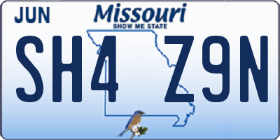 MO license plate SH4Z9N