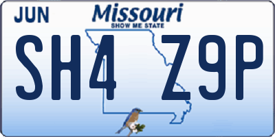 MO license plate SH4Z9P