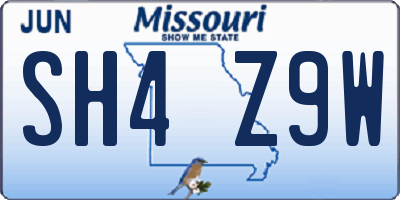 MO license plate SH4Z9W