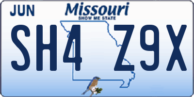 MO license plate SH4Z9X