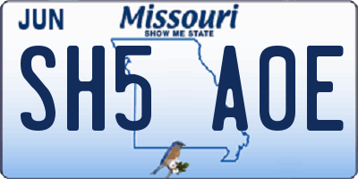 MO license plate SH5A0E