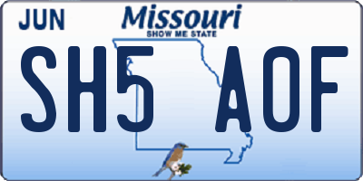 MO license plate SH5A0F