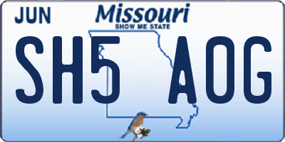MO license plate SH5A0G