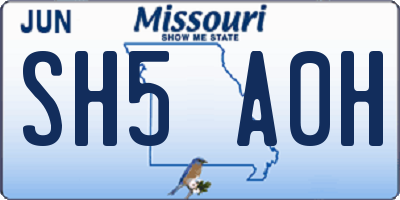 MO license plate SH5A0H