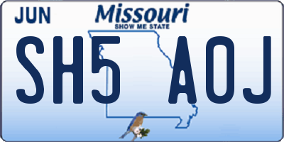 MO license plate SH5A0J