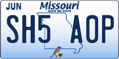 MO license plate SH5A0P