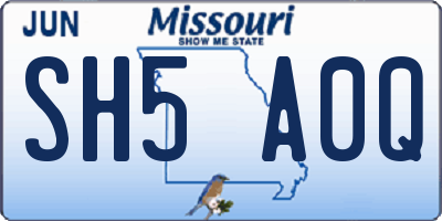 MO license plate SH5A0Q