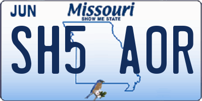 MO license plate SH5A0R
