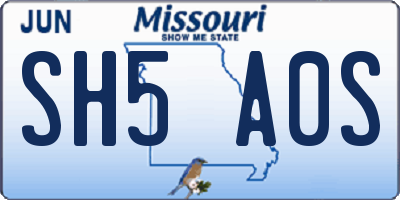 MO license plate SH5A0S