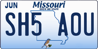 MO license plate SH5A0U