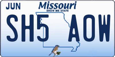 MO license plate SH5A0W