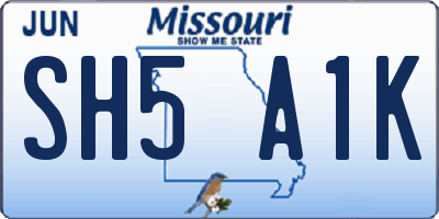 MO license plate SH5A1K