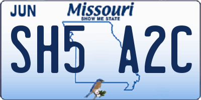MO license plate SH5A2C