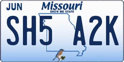 MO license plate SH5A2K