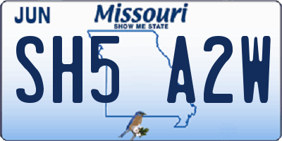 MO license plate SH5A2W