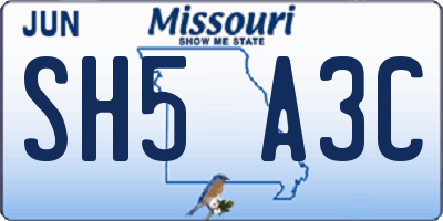 MO license plate SH5A3C