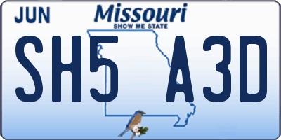 MO license plate SH5A3D