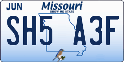 MO license plate SH5A3F