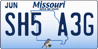 MO license plate SH5A3G