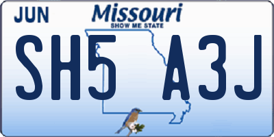 MO license plate SH5A3J