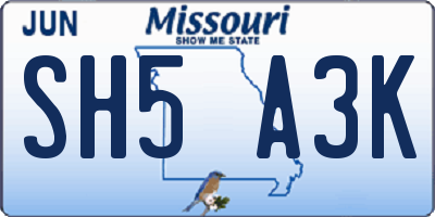 MO license plate SH5A3K