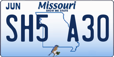 MO license plate SH5A3O