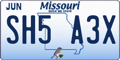 MO license plate SH5A3X