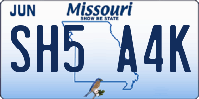 MO license plate SH5A4K