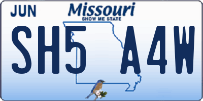 MO license plate SH5A4W