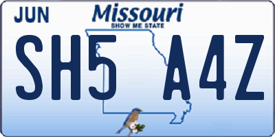 MO license plate SH5A4Z