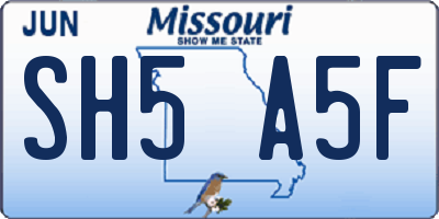 MO license plate SH5A5F