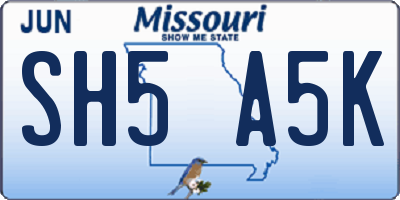 MO license plate SH5A5K