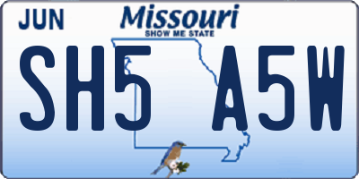 MO license plate SH5A5W