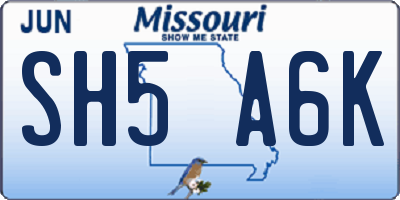 MO license plate SH5A6K