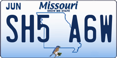 MO license plate SH5A6W