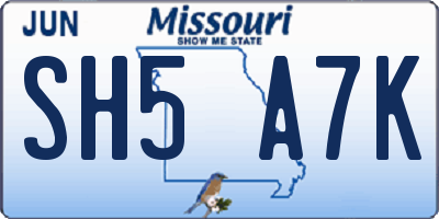 MO license plate SH5A7K