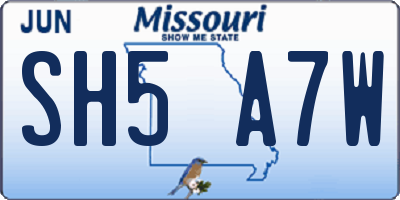 MO license plate SH5A7W