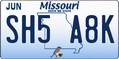 MO license plate SH5A8K