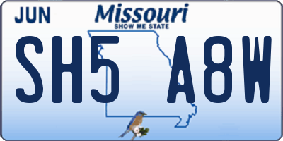 MO license plate SH5A8W
