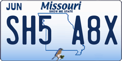 MO license plate SH5A8X