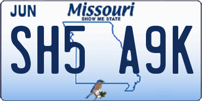 MO license plate SH5A9K