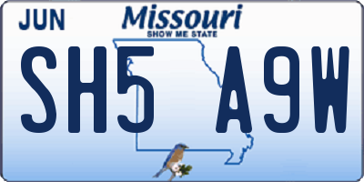 MO license plate SH5A9W